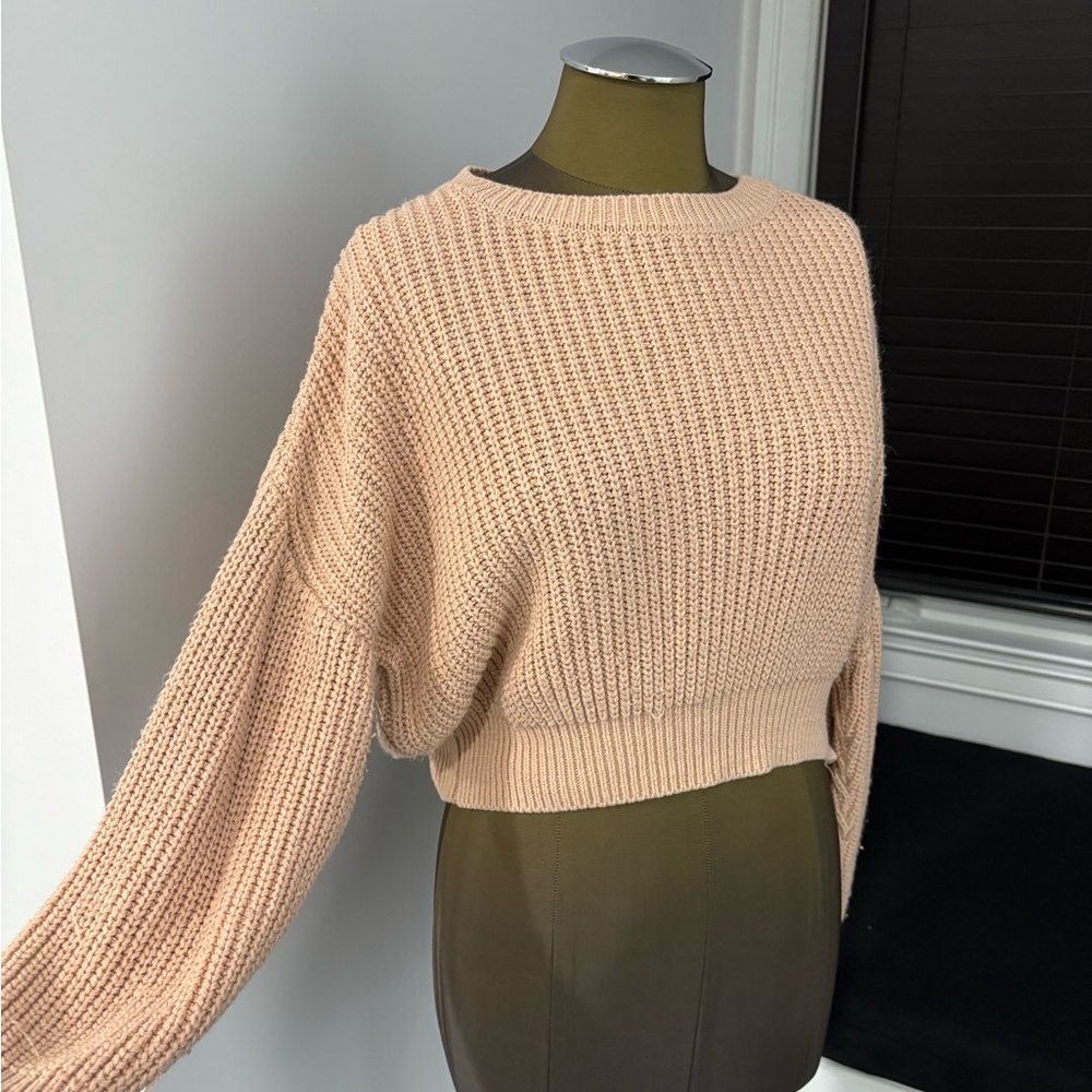 BDG Cream Crew Neck Sweater with Ribbed Texture